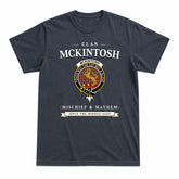 McKintosh Hunting Weathered Tartan Crest Mischief and Mayhem T-shirt