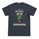 McNeil of Colonsay Ancient Tartan Crest Mischief and Mayhem T-shirt