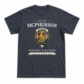 McPherson Hunting Ancient Tartan Crest Mischief and Mayhem T-shirt