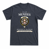 Menzies Black - White Ancient Tartan Crest Mischief and Mayhem T-shirt