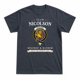 Nicolson Hunting Weathered Tartan Crest Mischief and Mayhem T-shirt