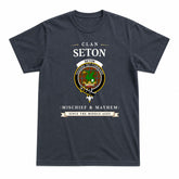 Seton Hunting Modern Tartan Crest Mischief and Mayhem T-shirt