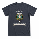 Shaw (of Sauchie) Ancient Tartan Crest Mischief and Mayhem T-shirt