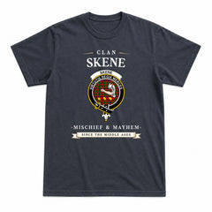 Skene Modern Tartan Crest Mischief and Mayhem T-shirt