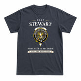 Stewart Hunting Weathered Tartan Crest Mischief and Mayhem T-shirt