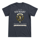 Stewart Old Weathered Tartan Crest Mischief and Mayhem T-shirt