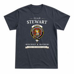 Stewart Royal Tartan Crest Mischief and Mayhem T-shirt