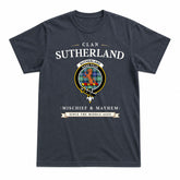 Sutherland Old Ancient Tartan Crest Mischief and Mayhem T-shirt