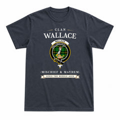 Wallace Hunting Modern Tartan Crest Mischief and Mayhem T-shirt