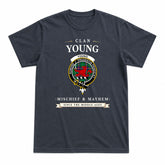 Young Modern Tartan Crest Mischief and Mayhem T-shirt