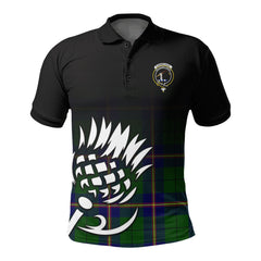Carmichael Modern Tartan Crest Polo Shirt - Thistle Black Style