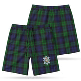 Black Watch Tartan Crest Men's Beach Shorts