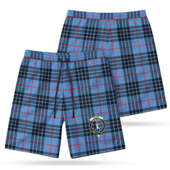MacKay Blue Tartan Crest Men's Beach Shorts