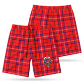 Rose Modern Tartan Crest Men's Beach Shorts