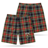 Stewart Black Tartan Crest Men's Beach Shorts