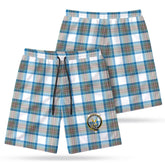 Stewart Muted Blue Tartan Crest Men's Beach Shorts