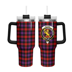 Brown Modern Tartan Crest 40 oz Insulated Tumbler with Handle