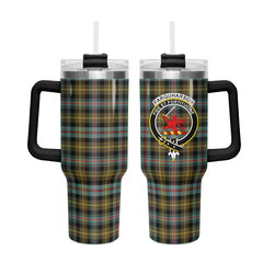 Farquharson Weathered Tartan Crest 40 oz Insulated Tumbler with Handle