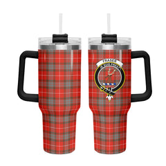 Fraser (of Lovat) Weathered Tartan Crest 40 oz Insulated Tumbler with Handle