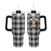 Menzies Black - White Modern Tartan Crest 40 oz Insulated Tumbler with Handle