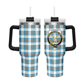 Stewart Muted Blue Tartan Crest 40 oz Insulated Tumbler with Handle