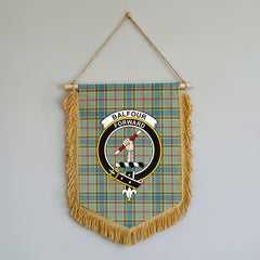 Balfour Blue Tartan Crest Wall Hanging Banner - Wood Pole