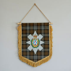 Black Watch Weathered Tartan Crest Wall Hanging Banner - Wood Pole