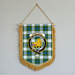 Campbell Dress Tartan Crest Wall Hanging Banner - Wood Pole