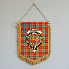 Chattan Tartan Crest Wall Hanging Banner - Wood Pole