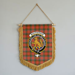 MacPherson Weathered Tartan Crest Wall Hanging Banner - Wood Pole