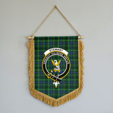 Stewart Hunting Modern Tartan Crest Wall Hanging Banner - Wood Pole