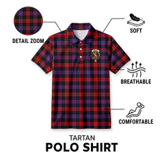 Broun Modern Tartan Crest Birdseye Mesh Polo Shirt