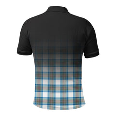 Stewart Muted Blue Tartan Crest Polo Shirt - Thistle Black Style