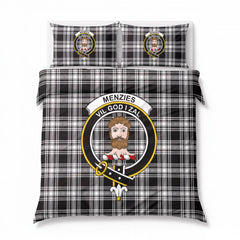 Menzies Black - White Modern Tartan Crest Bedding Set