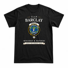 Barclay Hunting Ancient Tartan Crest Mischief and Mayhem T-shirt