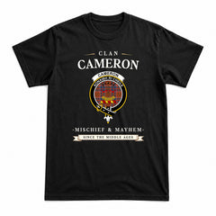Cameron of Lochiel Ancient Tartan Crest Mischief and Mayhem T-shirt