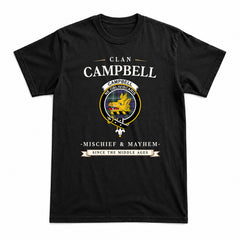 Campbell Argyll Modern Tartan Crest Mischief and Mayhem T-shirt