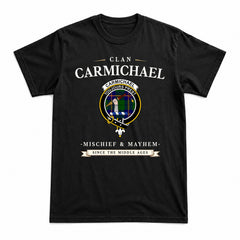 Carmichael Modern Tartan Crest Mischief and Mayhem T-shirt