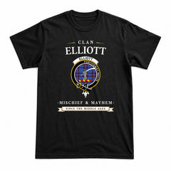 Elliott Modern Tartan Crest Mischief and Mayhem T-shirt