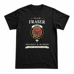 Fraser (of Lovat) Weathered Tartan Crest Mischief and Mayhem T-shirt