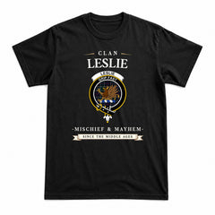 Leslie Hunting Modern Tartan Crest Mischief and Mayhem T-shirt