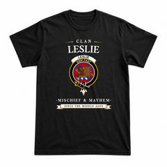 Leslie Modern Tartan Crest Mischief and Mayhem T-shirt