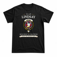 Lindsay Modern Tartan Crest Mischief and Mayhem T-shirt