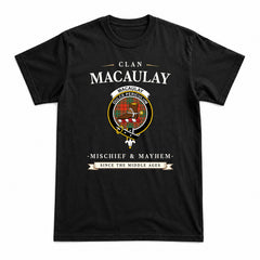 MacAulay Ancient Tartan Crest Mischief and Mayhem T-shirt