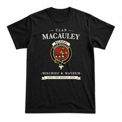 MacAuley Modern Tartan Crest Mischief and Mayhem T-shirt