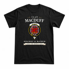 MacDuff Modern Tartan Crest Mischief and Mayhem T-shirt