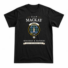 MacKay Ancient Tartan Crest Mischief and Mayhem T-shirt