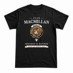 MacMillan Old Weathered Tartan Crest Mischief and Mayhem T-shirt