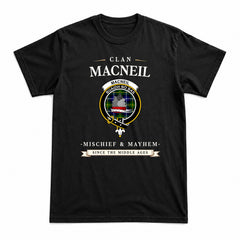 MacNeil of Barra Modern Tartan Crest Mischief and Mayhem T-shirt