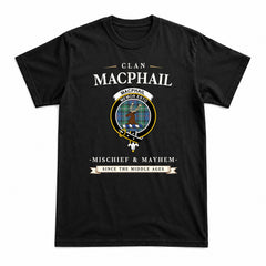 MacPhail Hunting Ancient Tartan Crest Mischief and Mayhem T-shirt